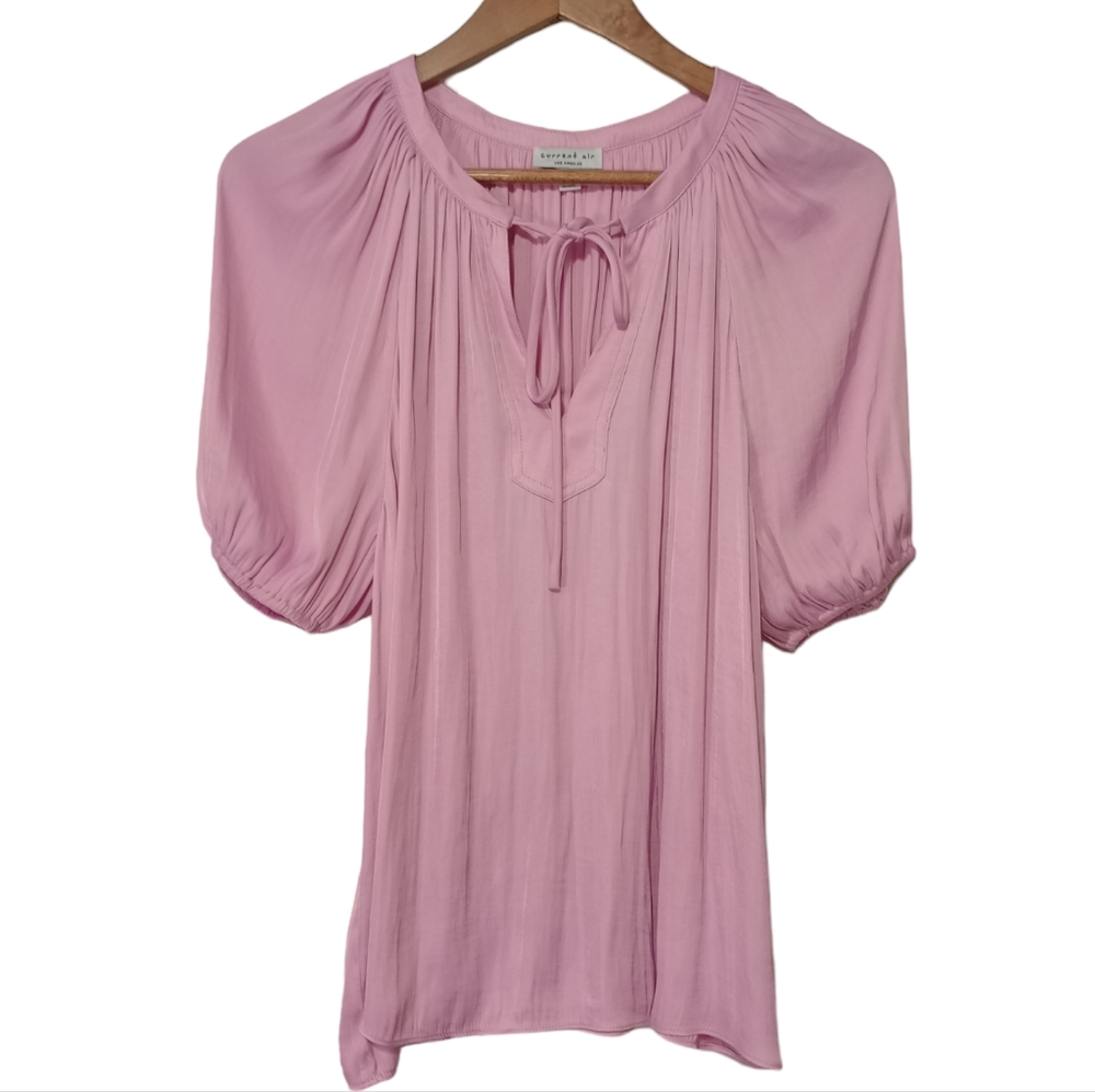 current air Split Neck Tie Blouse